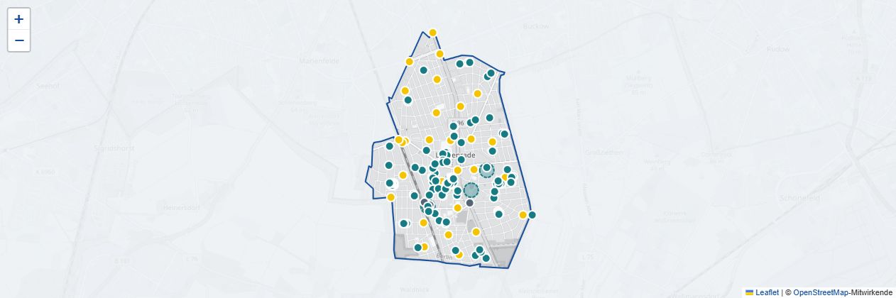 Vorschau der Lichtenrade-Karte mit Ortsteilgrenze und farbigen Ortsmarkierungen